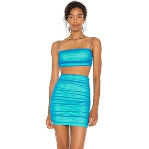 Superdown / Revolve Issa blue green mesh skirt crop top set